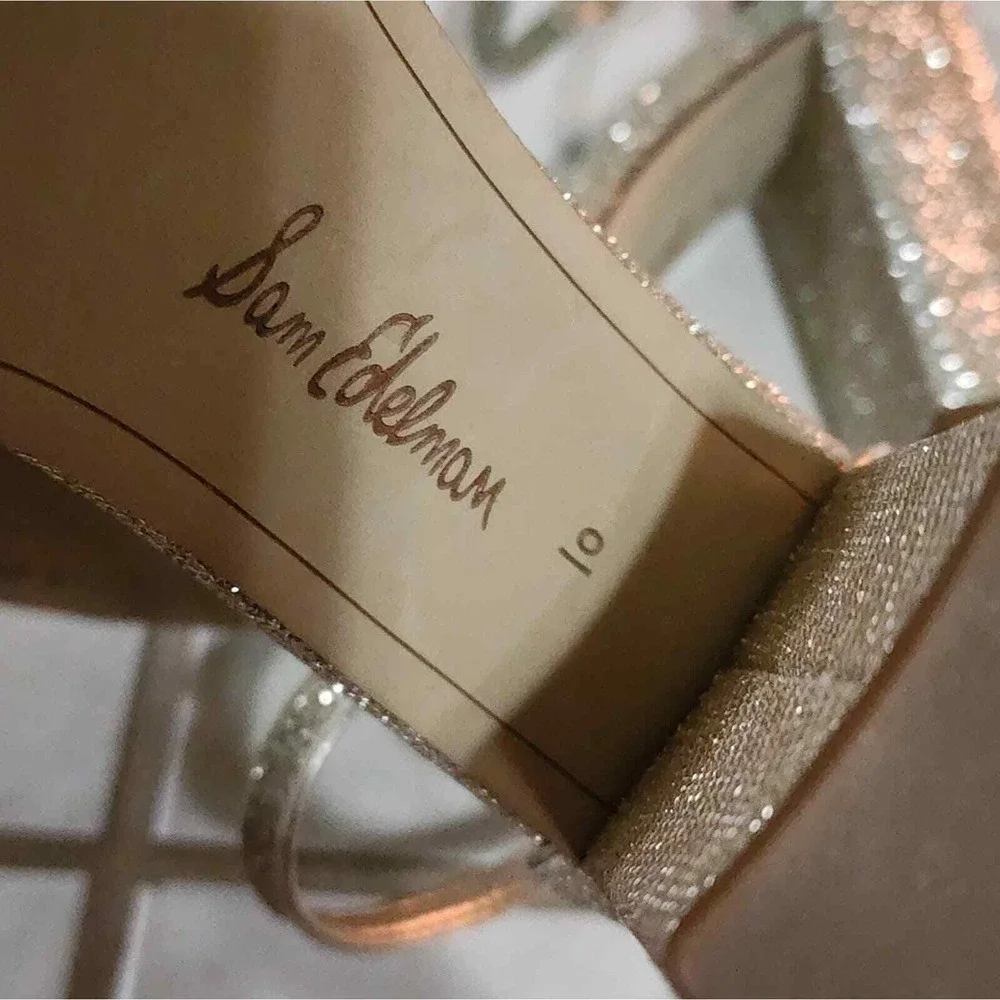 Sam Edelman Women's Gold‎ Glitter Ankle Strap Block Heel Sandals Party Shoes 10 - Picture 10 of 16